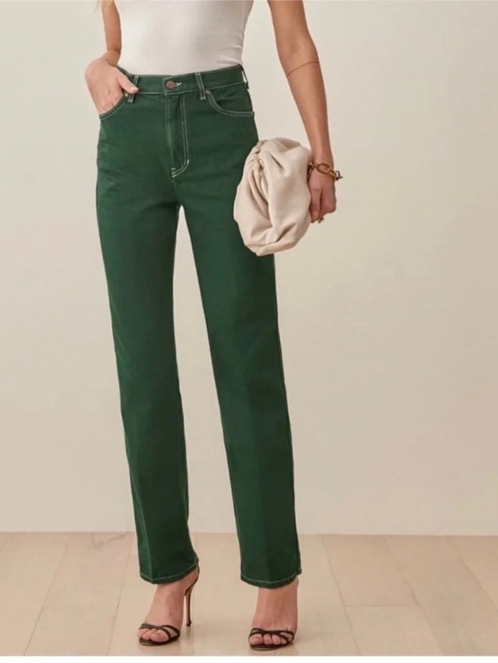 Reformation Cowboy High Rise Straight Jeans in Emerald